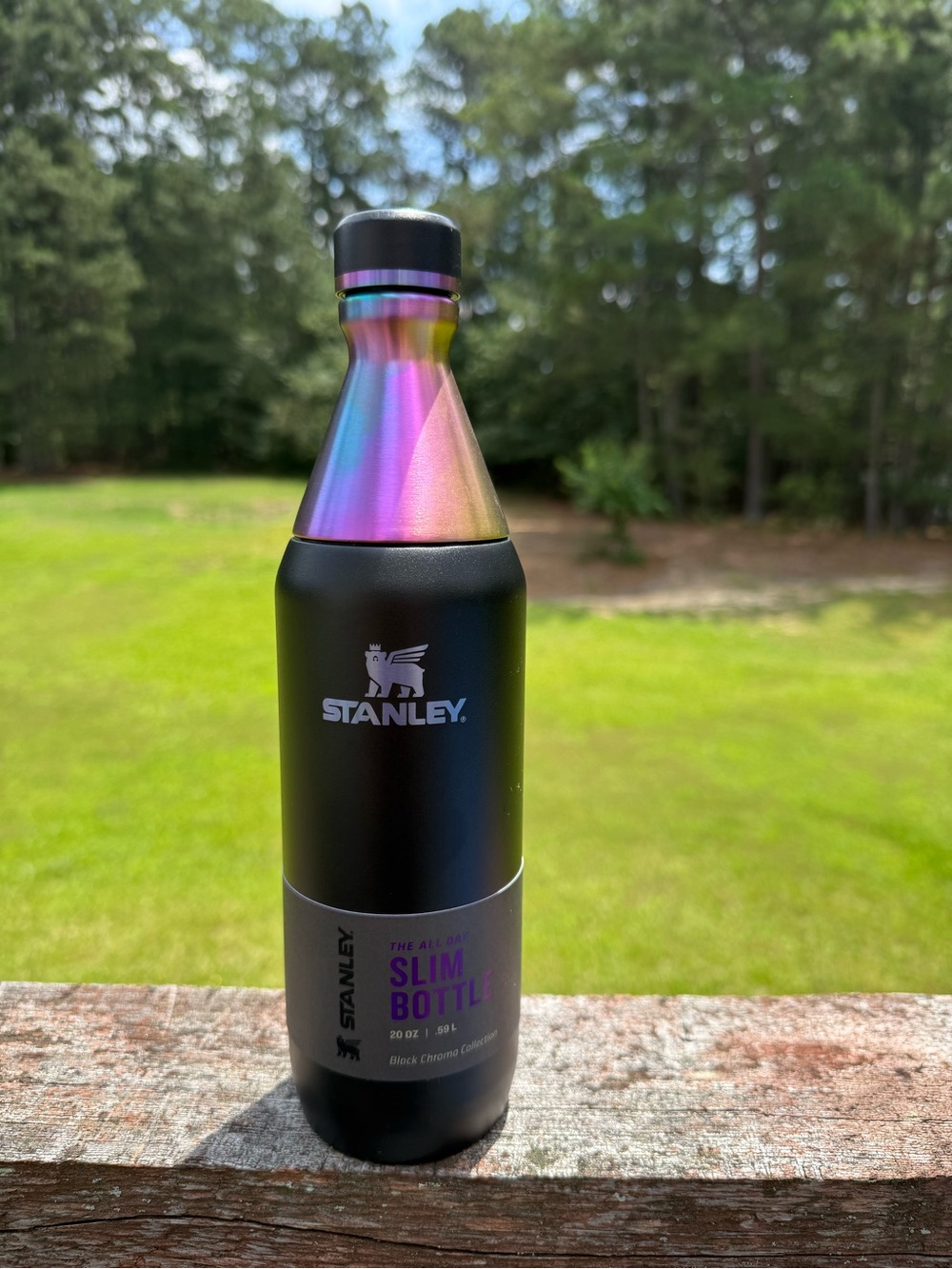 Stanley Black Bottle with Iridescent Rainbow Top